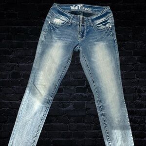 Wallflower Denim Jeans Double Button Embroidered Pocket Patch Size 7